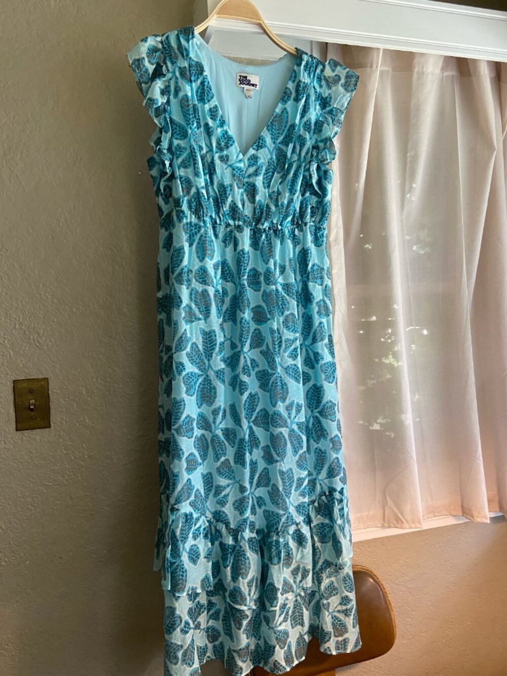 Maggy London Good Journey blue floral maxi dress size 12